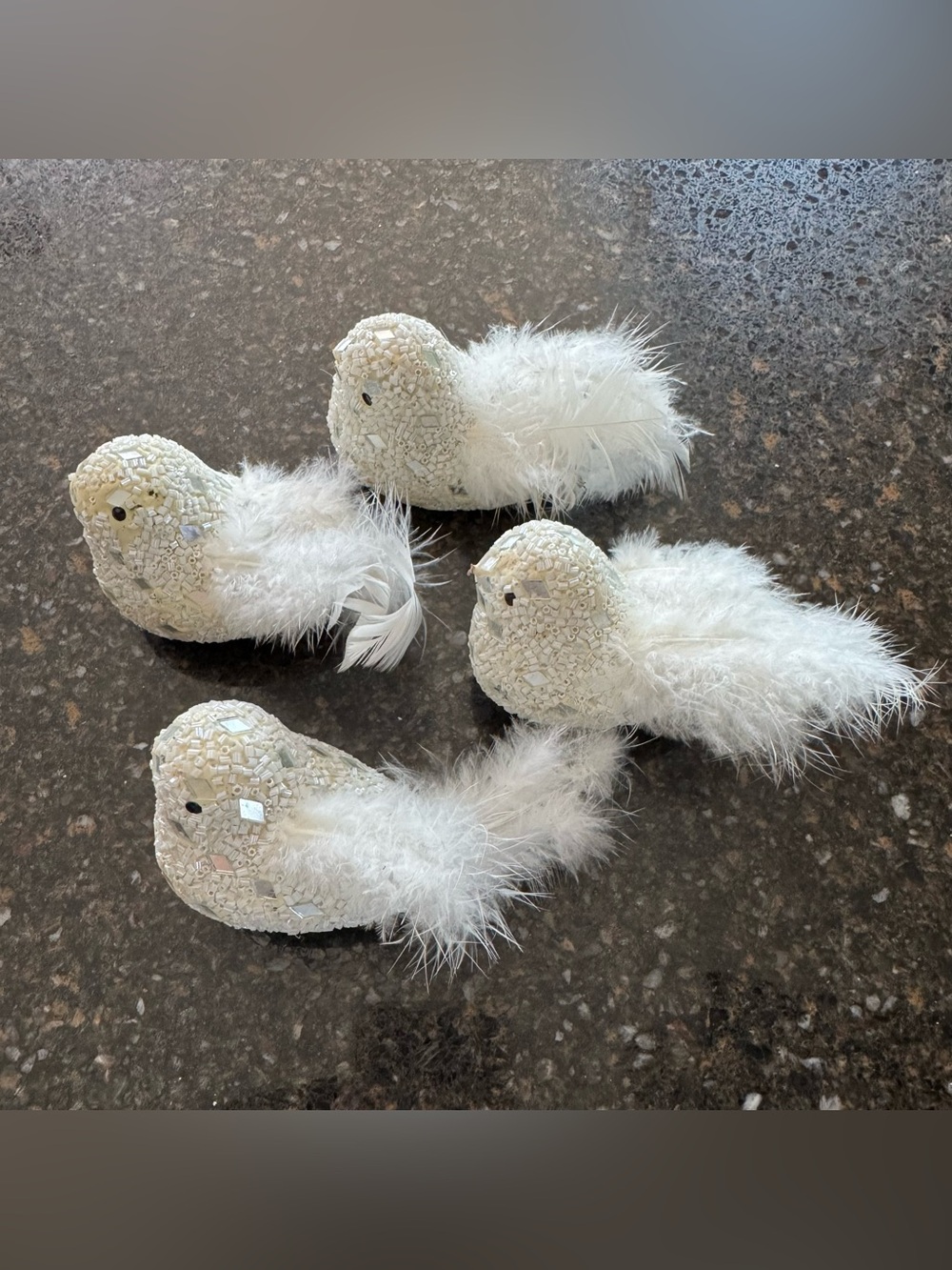 Vintage Beaded Feather Clip-On Birds-4 Christmas Tree Ornaments Cottage Chic 5”